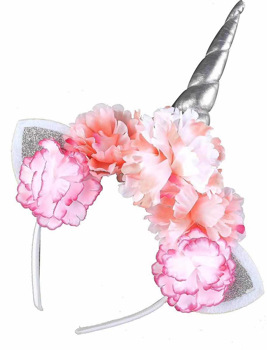 NINGBO PARTY SUPPLIES - Eenhoorn haarband met roze bloemen voor volwassenen - Accessoires > Haar & hoofdbanden